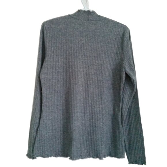 Joe Fresh Women's Long Sleeve Lettuce Trim Turtleneck, Grey, XL - Picture 2 of 7